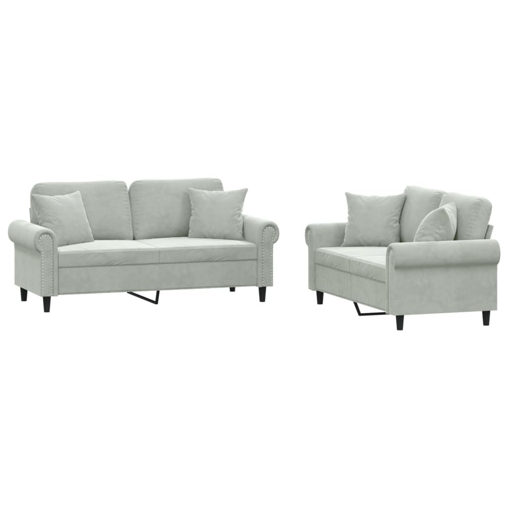 2-delige Loungeset met kussens fluweel lichtgrijs is nu te koop bij PeponiXL, paradijselijk wonen!