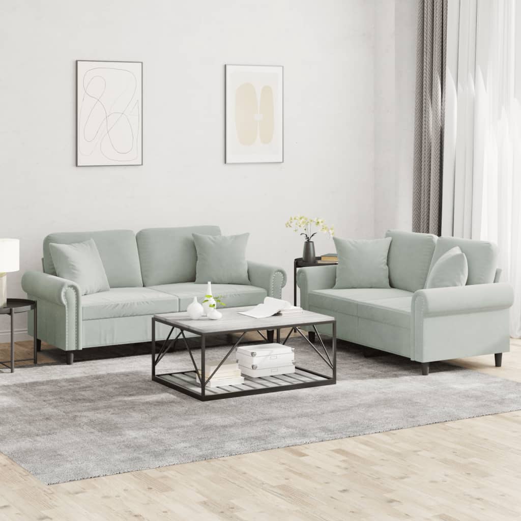 2-delige Loungeset met kussens fluweel lichtgrijs is nu te koop bij PeponiXL, paradijselijk wonen!