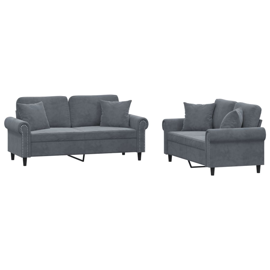 2-delige Loungeset met kussens fluweel donkergrijs is nu te koop bij PeponiXL, paradijselijk wonen!