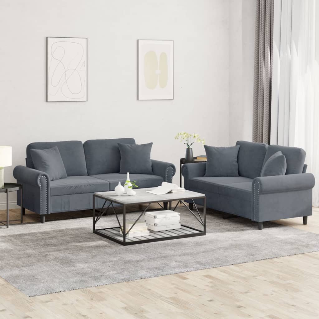 2-delige Loungeset met kussens fluweel donkergrijs is nu te koop bij PeponiXL, paradijselijk wonen!