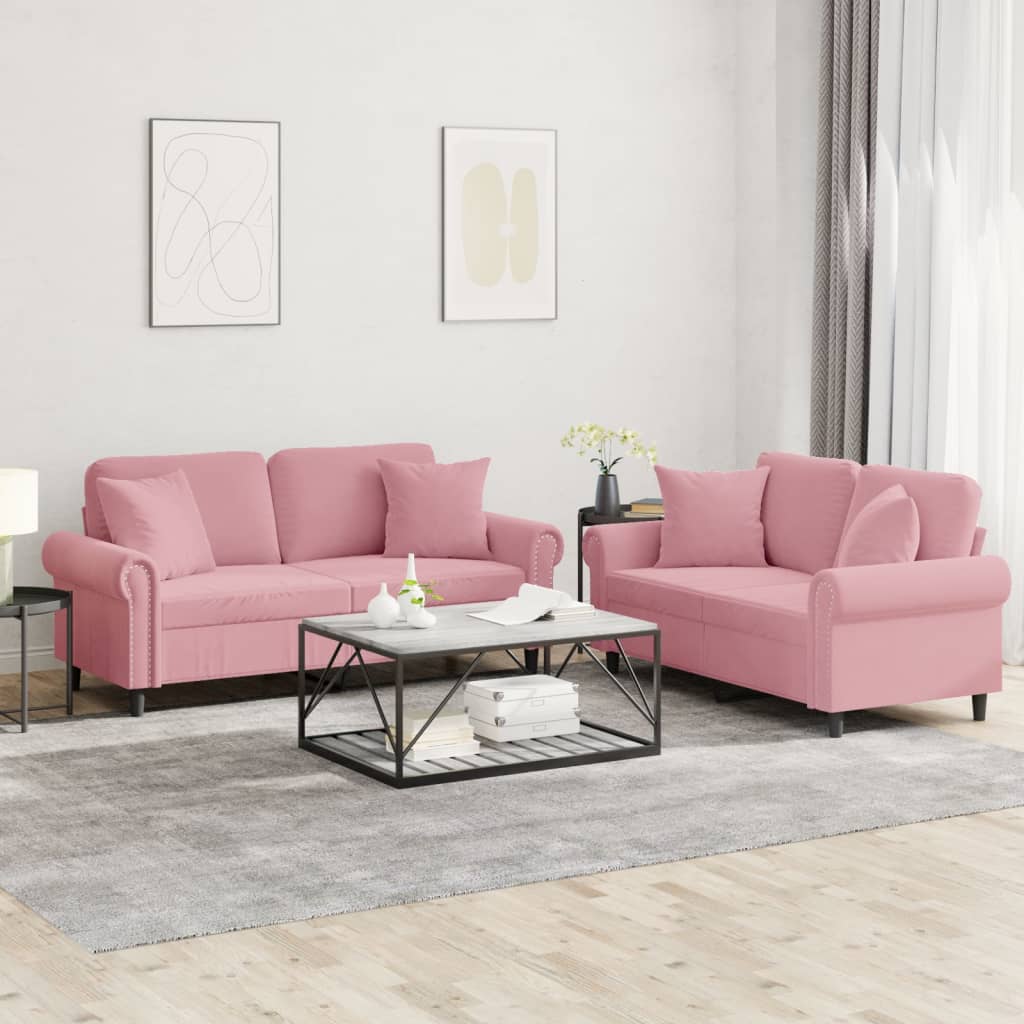 2-delige Loungeset met kussens fluweel roze is nu te koop bij PeponiXL, paradijselijk wonen!