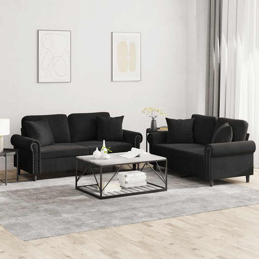 2-delige Loungeset met kussens fluweel zwart is nu te koop bij PeponiXL, paradijselijk wonen!