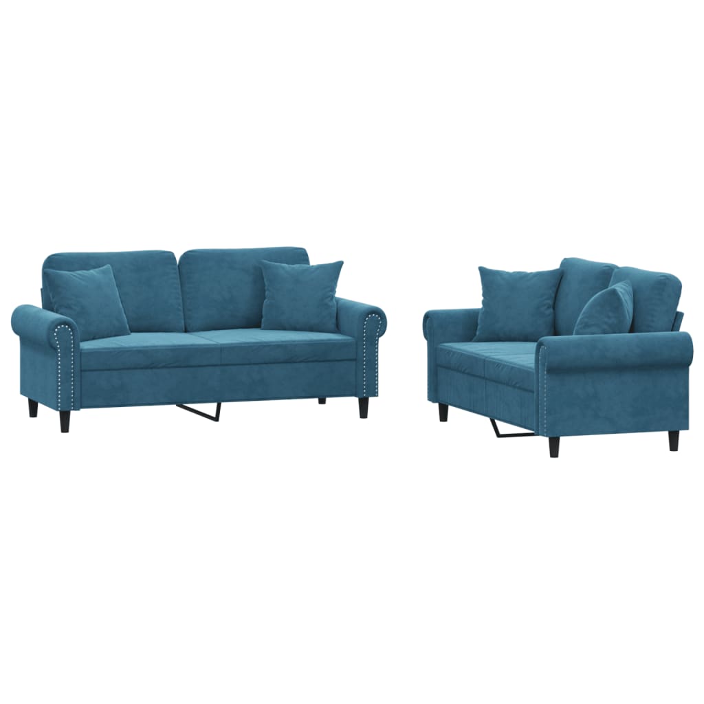 2-delige Loungeset met kussens fluweel blauw is nu te koop bij PeponiXL, paradijselijk wonen!