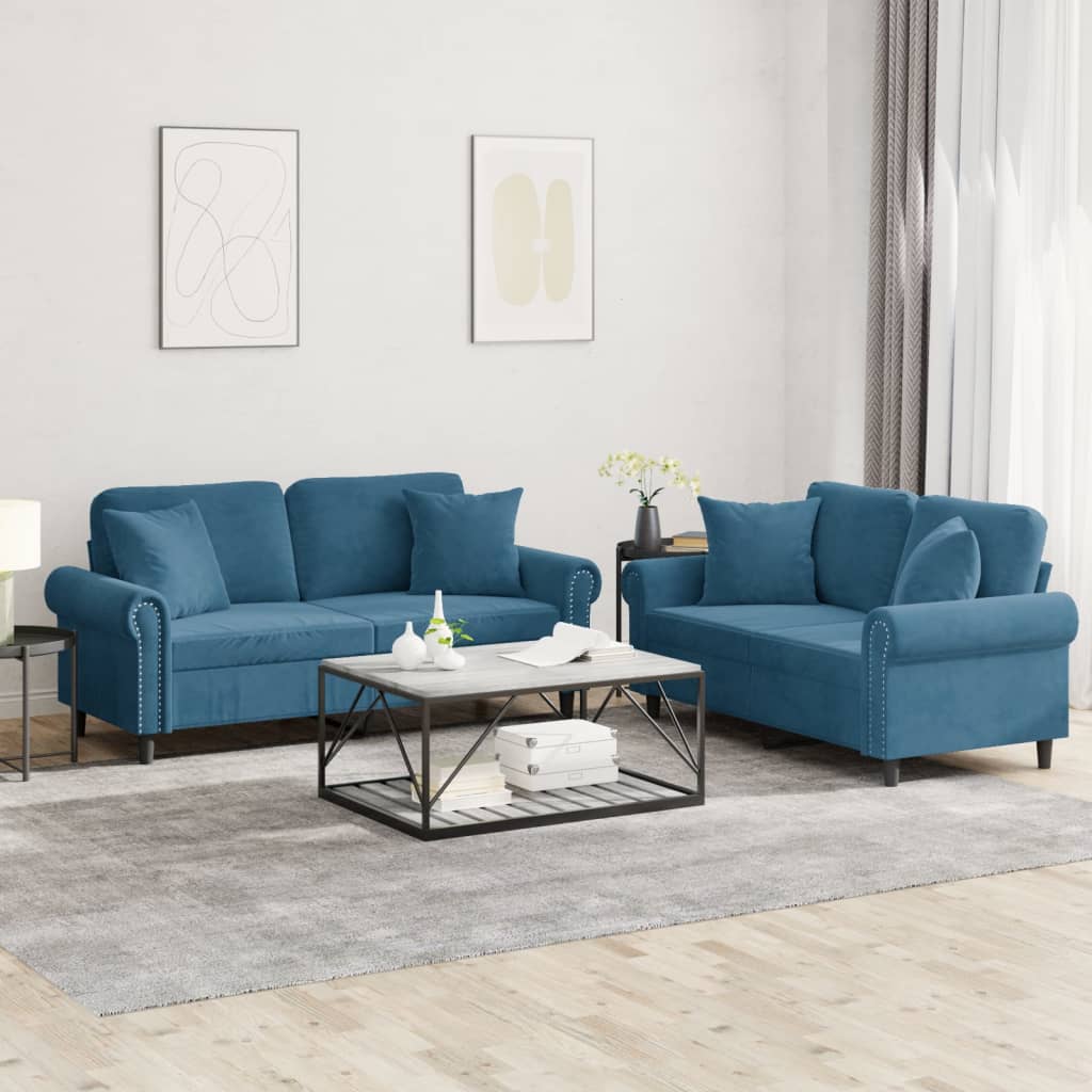 2-delige Loungeset met kussens fluweel blauw is nu te koop bij PeponiXL, paradijselijk wonen!