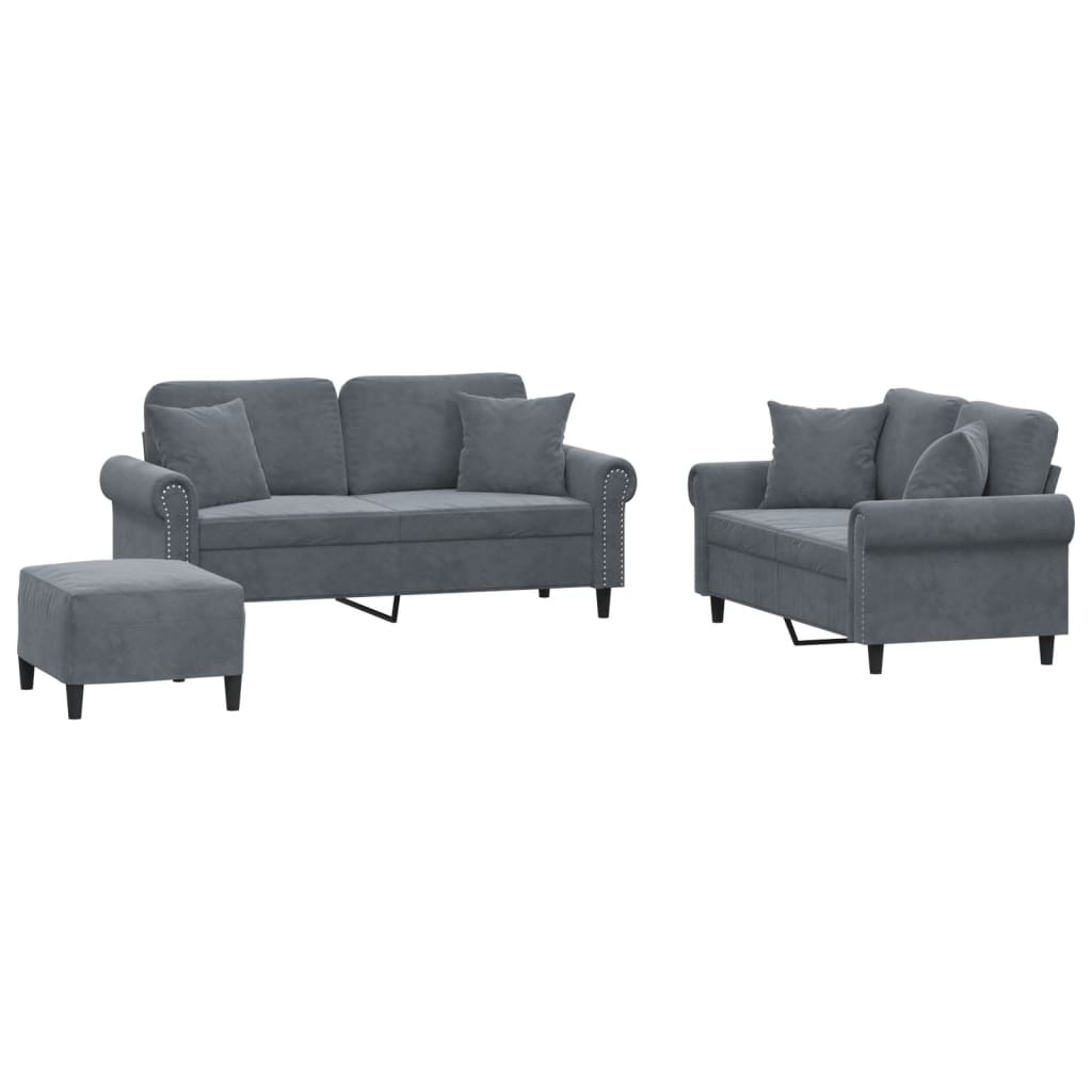 3-delige Loungeset met kussens fluweel donkergrijs is nu te koop bij PeponiXL, paradijselijk wonen!