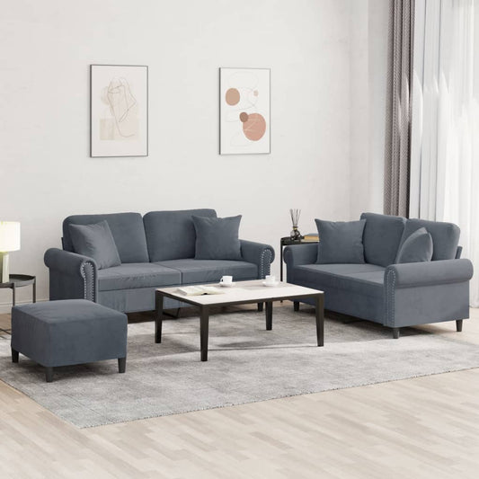 3-delige Loungeset met kussens fluweel donkergrijs is nu te koop bij PeponiXL, paradijselijk wonen!