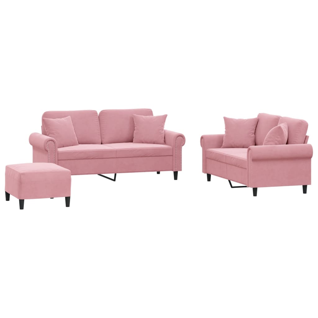 3-delige Loungeset met kussens fluweel roze is nu te koop bij PeponiXL, paradijselijk wonen!