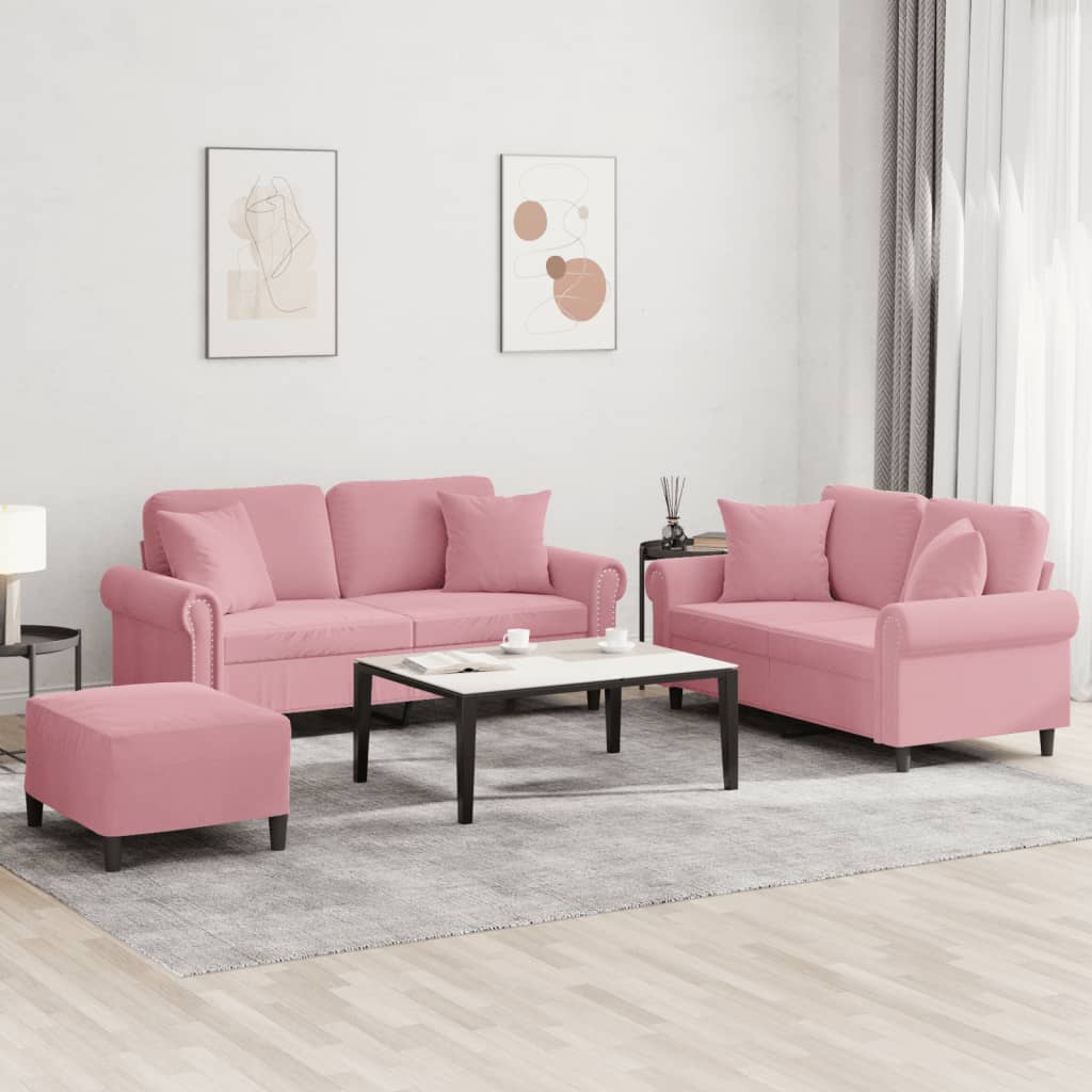 3-delige Loungeset met kussens fluweel roze is nu te koop bij PeponiXL, paradijselijk wonen!