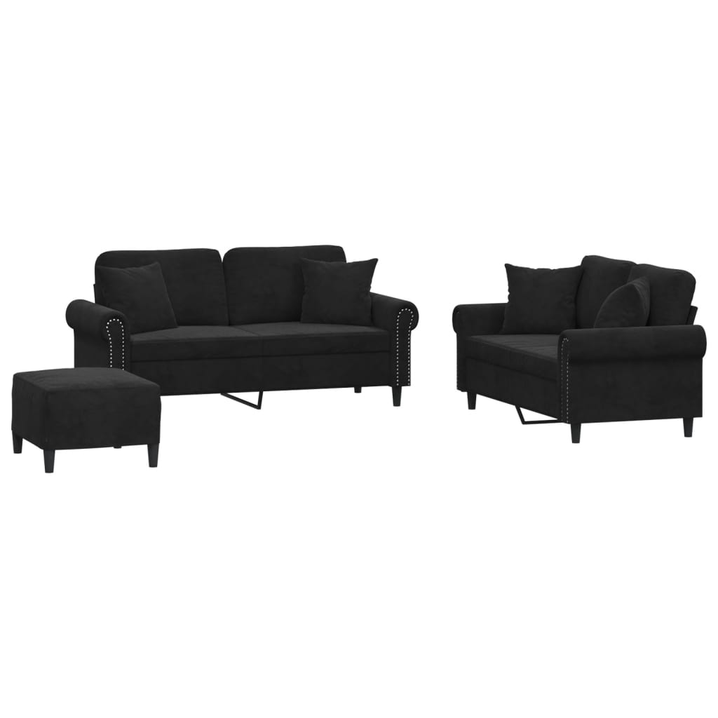 3-delige Loungeset met kussens fluweel zwart is nu te koop bij PeponiXL, paradijselijk wonen!