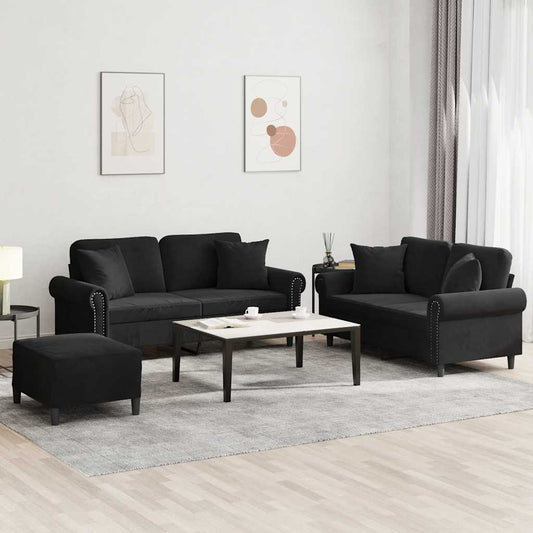 3-delige Loungeset met kussens fluweel zwart is nu te koop bij PeponiXL, paradijselijk wonen!