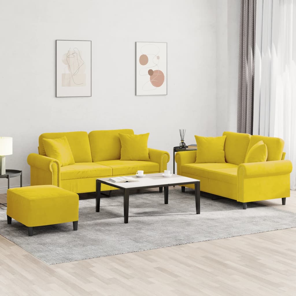 3-delige Loungeset met kussens fluweel geel is nu te koop bij PeponiXL, paradijselijk wonen!