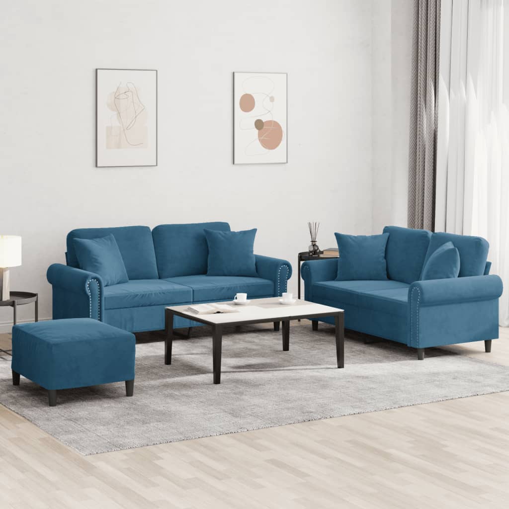 3-delige Loungeset met kussens fluweel blauw is nu te koop bij PeponiXL, paradijselijk wonen!