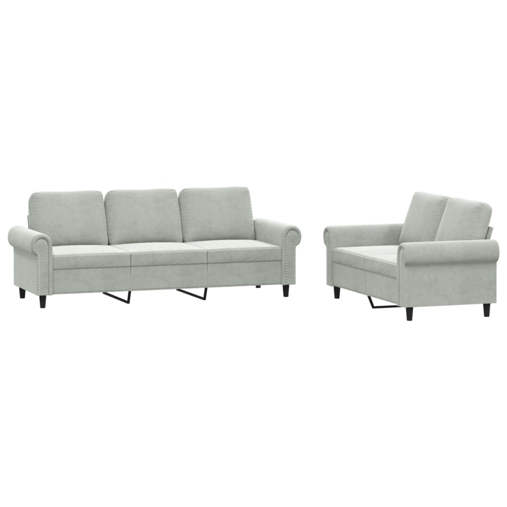2-delige Loungeset met kussens fluweel lichtgrijs is nu te koop bij PeponiXL, paradijselijk wonen!