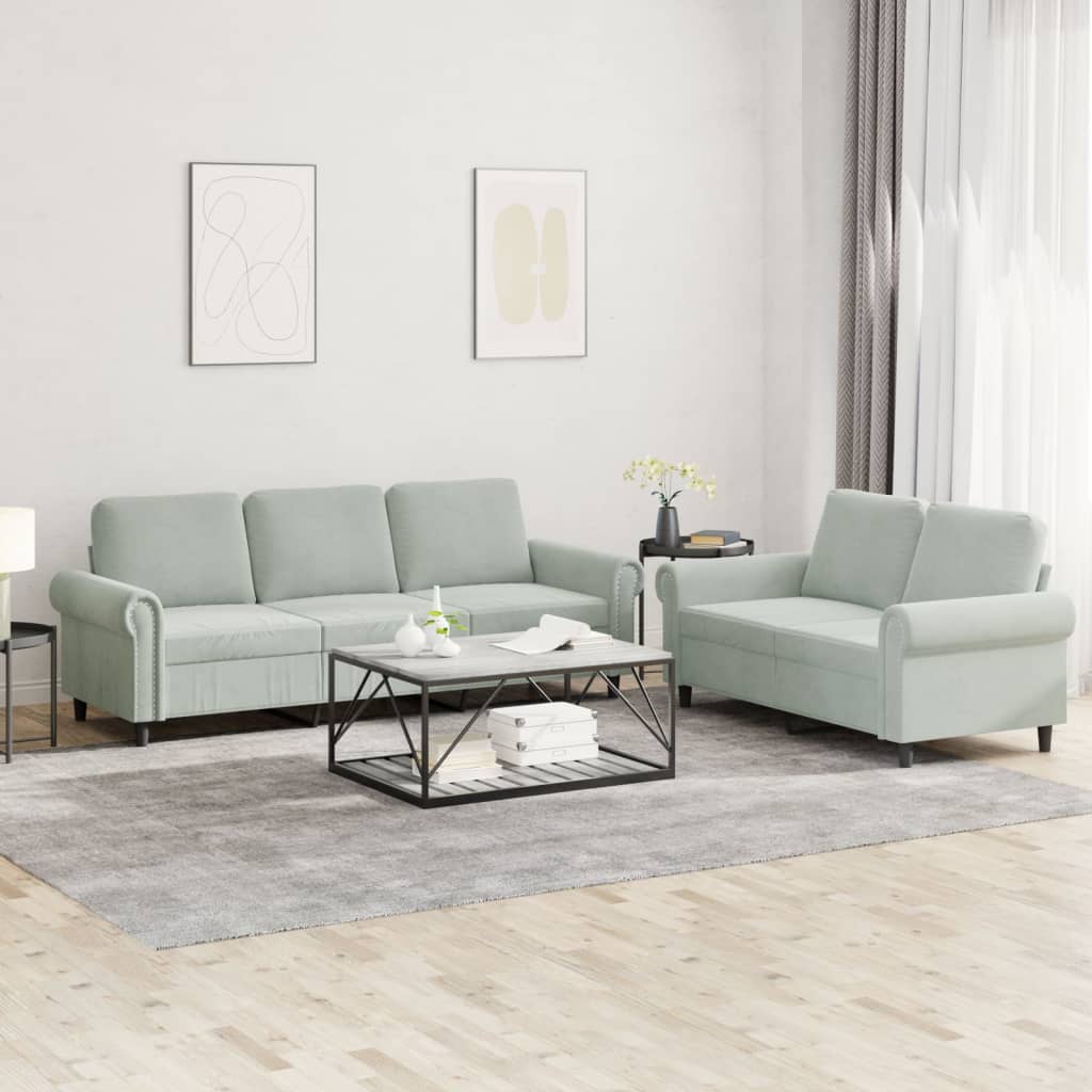2-delige Loungeset met kussens fluweel lichtgrijs is nu te koop bij PeponiXL, paradijselijk wonen!