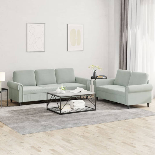 2-delige Loungeset met kussens fluweel lichtgrijs is nu te koop bij PeponiXL, paradijselijk wonen!