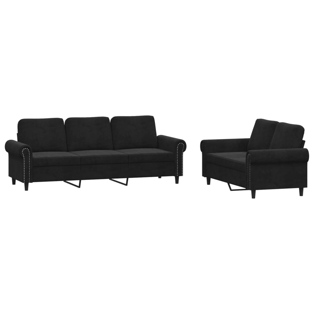 2-delige Loungeset met kussens fluweel zwart is nu te koop bij PeponiXL, paradijselijk wonen!