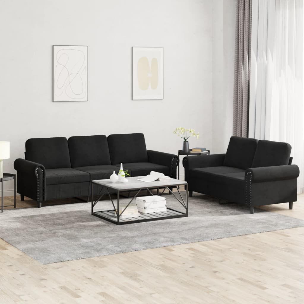 2-delige Loungeset met kussens fluweel zwart is nu te koop bij PeponiXL, paradijselijk wonen!