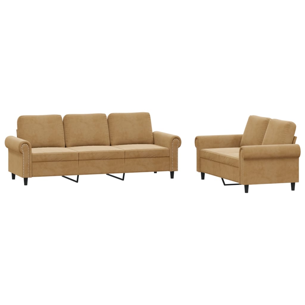 2-delige Loungeset met kussens fluweel bruin is nu te koop bij PeponiXL, paradijselijk wonen!