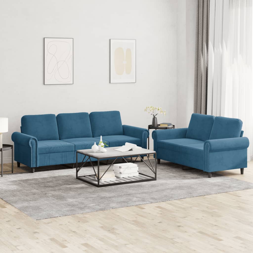 2-delige Loungeset met kussens fluweel blauw is nu te koop bij PeponiXL, paradijselijk wonen!