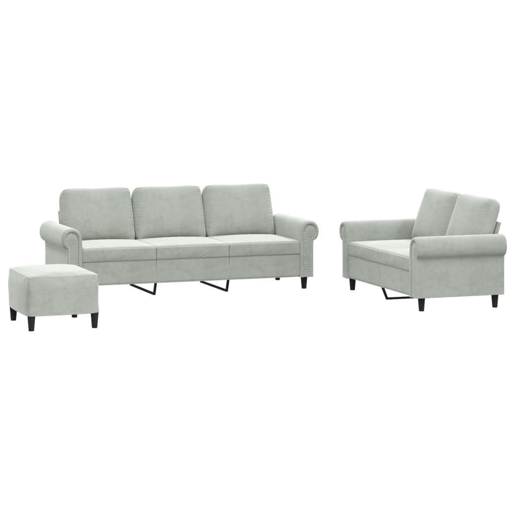 3-delige Loungeset met kussens fluweel lichtgrijs is nu te koop bij PeponiXL, paradijselijk wonen!