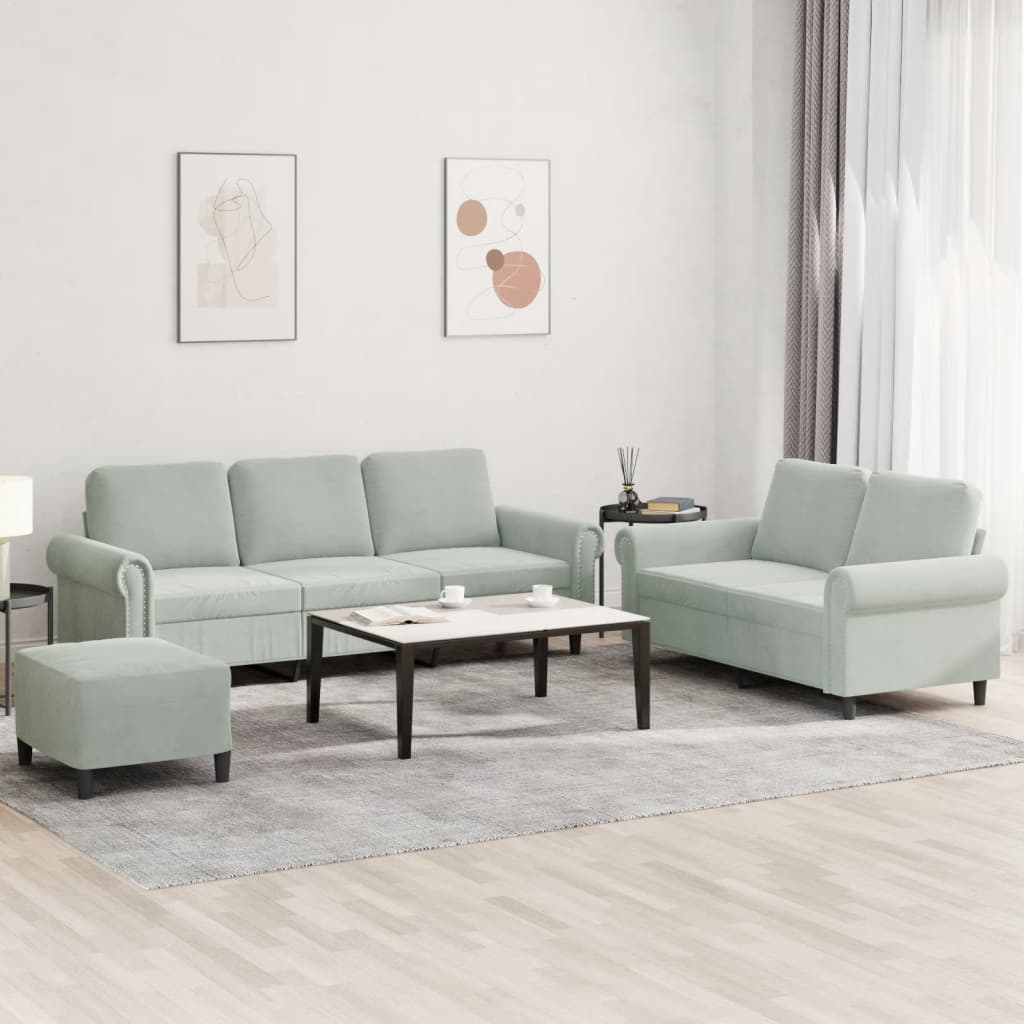 3-delige Loungeset met kussens fluweel lichtgrijs is nu te koop bij PeponiXL, paradijselijk wonen!