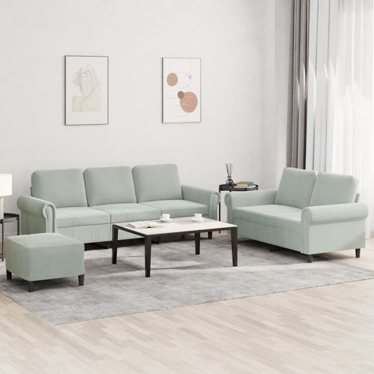 3-delige Loungeset met kussens fluweel lichtgrijs is nu te koop bij PeponiXL, paradijselijk wonen!