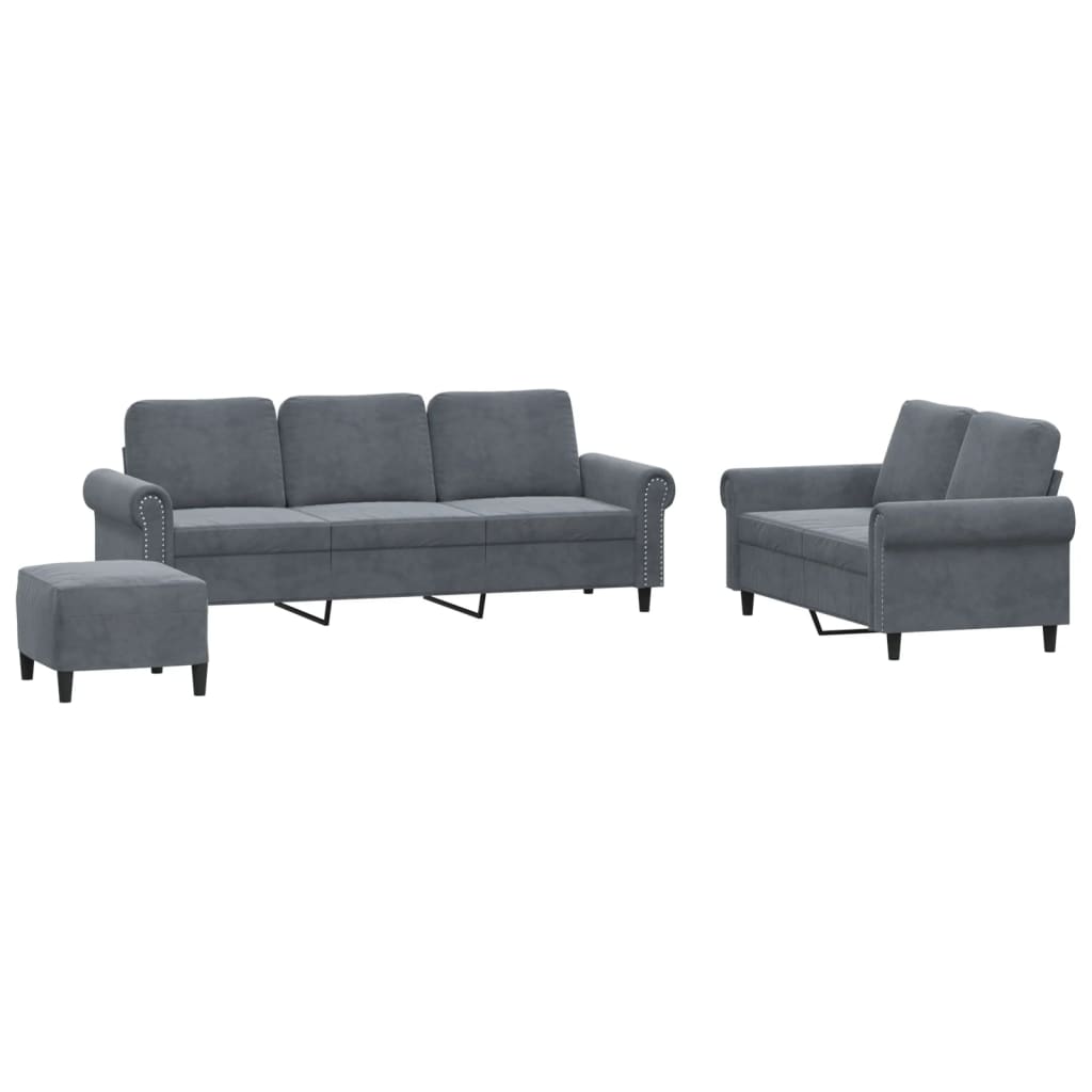 3-delige Loungeset met kussens fluweel donkergrijs is nu te koop bij PeponiXL, paradijselijk wonen!