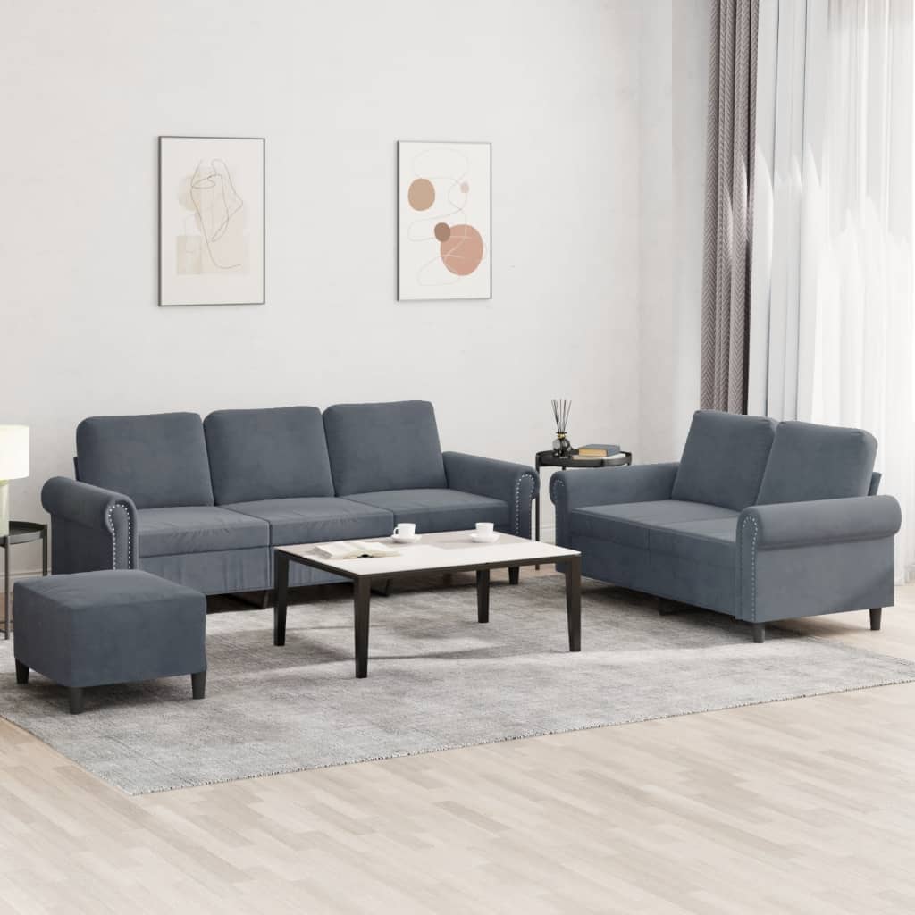 3-delige Loungeset met kussens fluweel donkergrijs is nu te koop bij PeponiXL, paradijselijk wonen!
