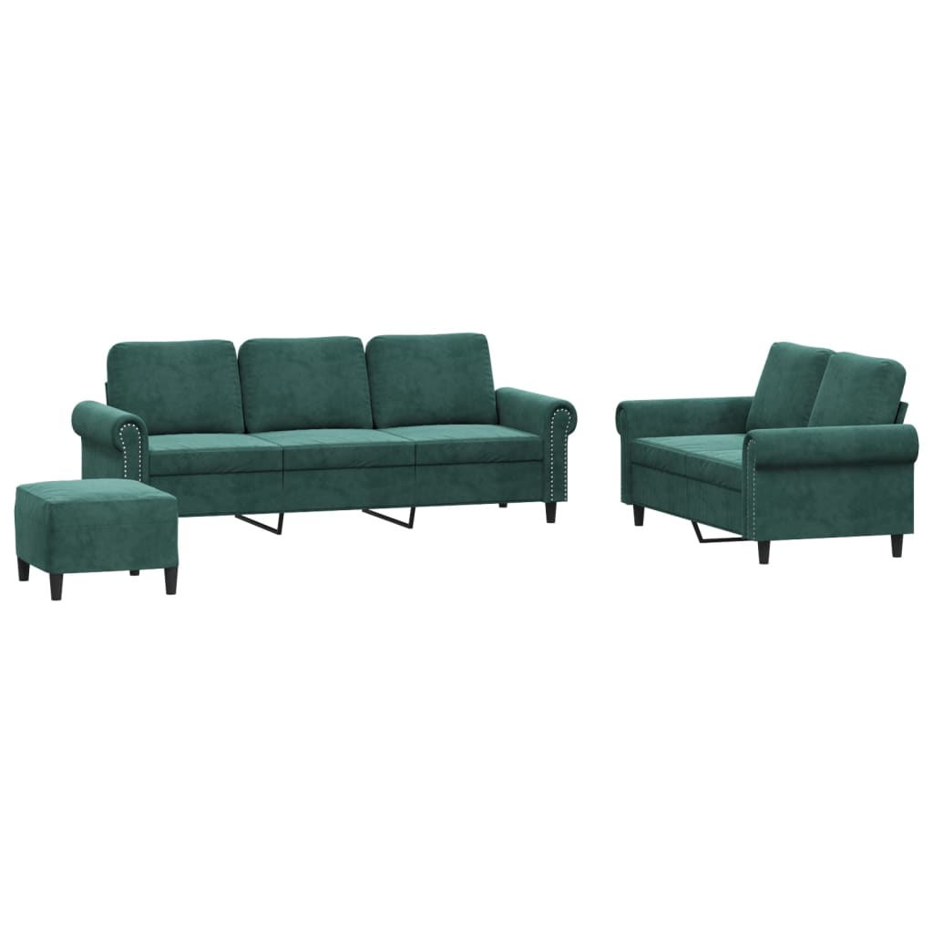 3-delige Loungeset met kussens fluweel donkergroen is nu te koop bij PeponiXL, paradijselijk wonen!