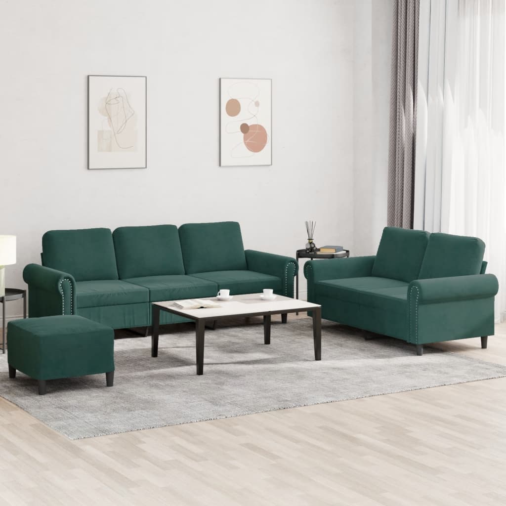 3-delige Loungeset met kussens fluweel donkergroen is nu te koop bij PeponiXL, paradijselijk wonen!