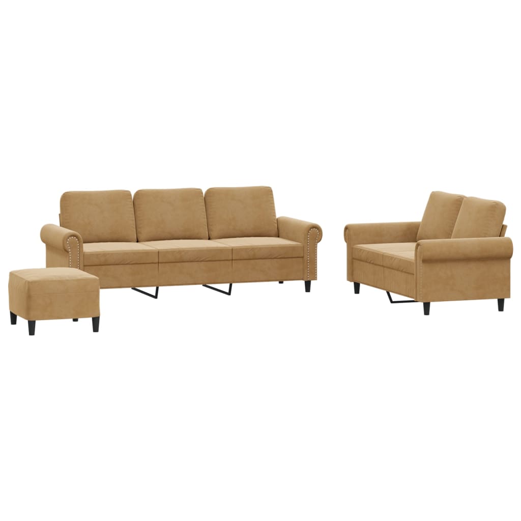 3-delige Loungeset met kussens fluweel bruin is nu te koop bij PeponiXL, paradijselijk wonen!