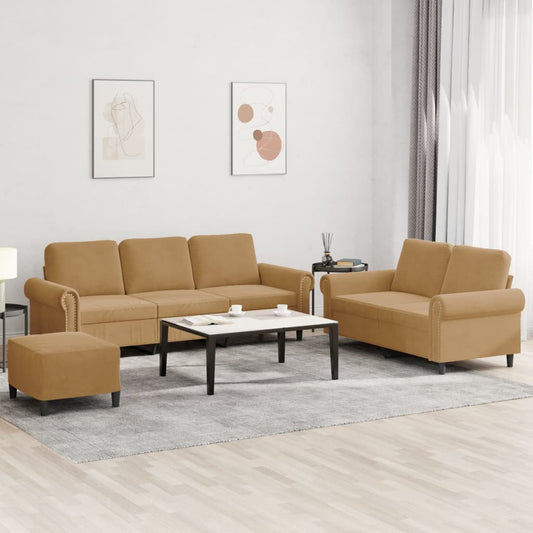 3-delige Loungeset met kussens fluweel bruin is nu te koop bij PeponiXL, paradijselijk wonen!