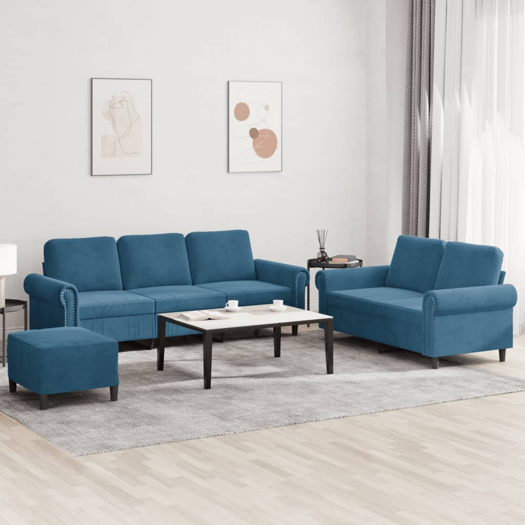 3-delige Loungeset met kussens fluweel blauw is nu te koop bij PeponiXL, paradijselijk wonen!