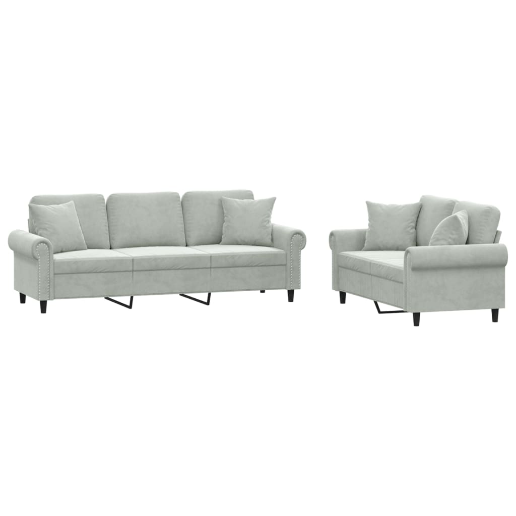 2-delige Loungeset met kussens fluweel lichtgrijs is nu te koop bij PeponiXL, paradijselijk wonen!