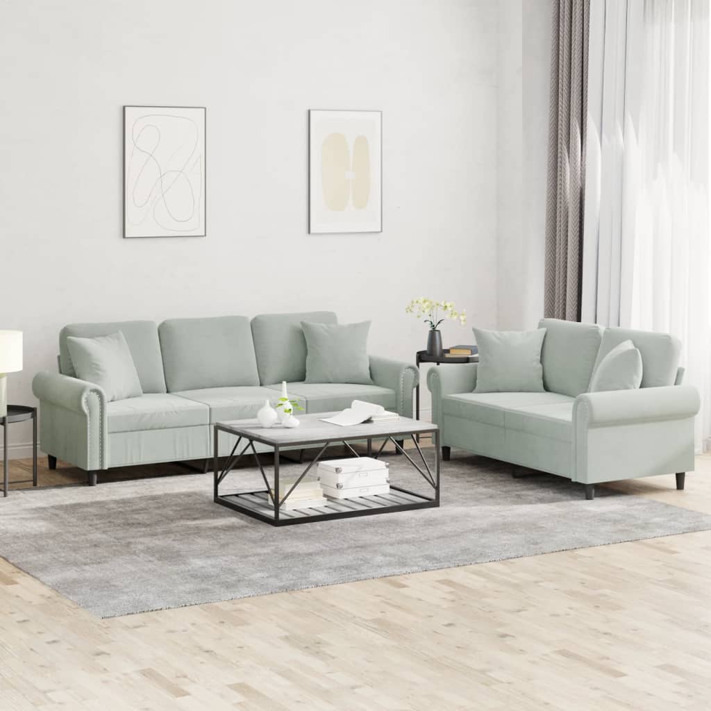 2-delige Loungeset met kussens fluweel lichtgrijs is nu te koop bij PeponiXL, paradijselijk wonen!