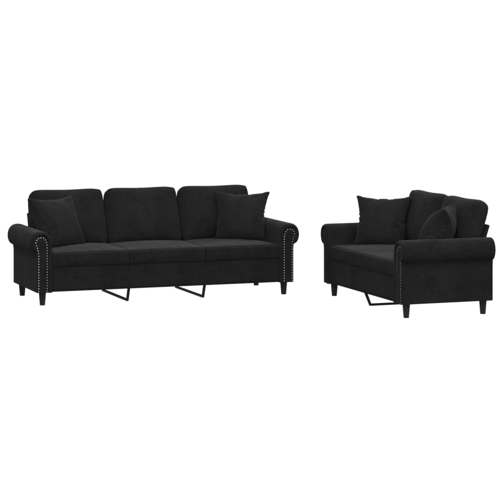 2-delige Loungeset met kussens fluweel zwart is nu te koop bij PeponiXL, paradijselijk wonen!