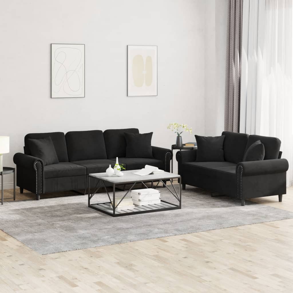 2-delige Loungeset met kussens fluweel zwart is nu te koop bij PeponiXL, paradijselijk wonen!