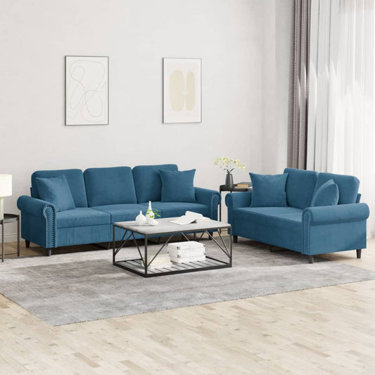 2-delige Loungeset met kussens fluweel blauw is nu te koop bij PeponiXL, paradijselijk wonen!