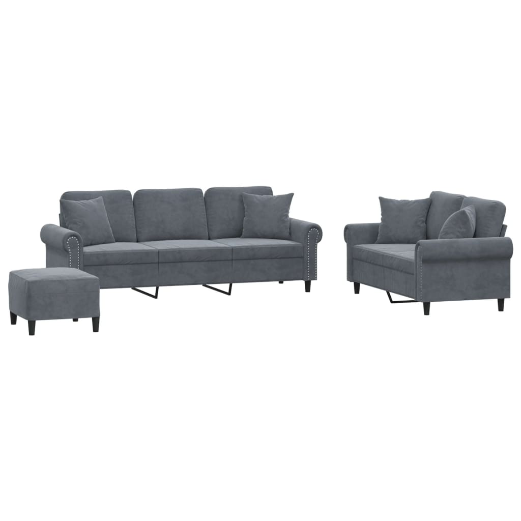 3-delige Loungeset met kussens fluweel donkergrijs is nu te koop bij PeponiXL, paradijselijk wonen!