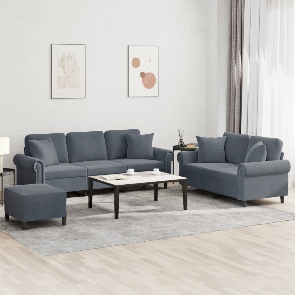 3-delige Loungeset met kussens fluweel donkergrijs is nu te koop bij PeponiXL, paradijselijk wonen!