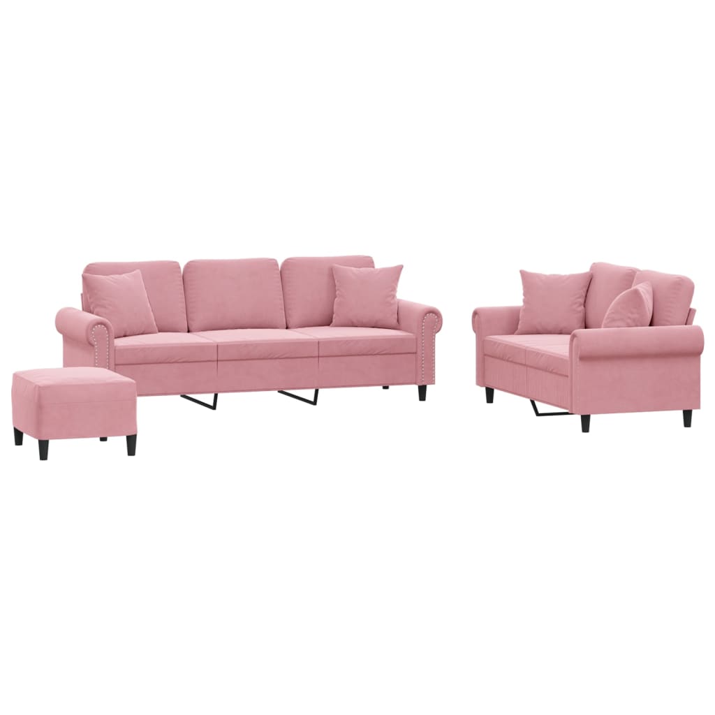 3-delige Loungeset met kussens fluweel roze is nu te koop bij PeponiXL, paradijselijk wonen!