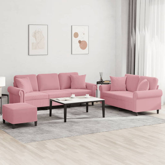 3-delige Loungeset met kussens fluweel roze is nu te koop bij PeponiXL, paradijselijk wonen!