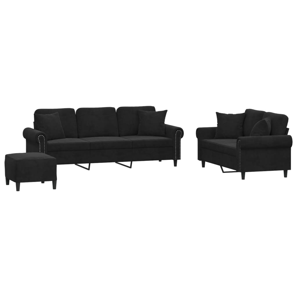 3-delige Loungeset met kussens fluweel zwart is nu te koop bij PeponiXL, paradijselijk wonen!