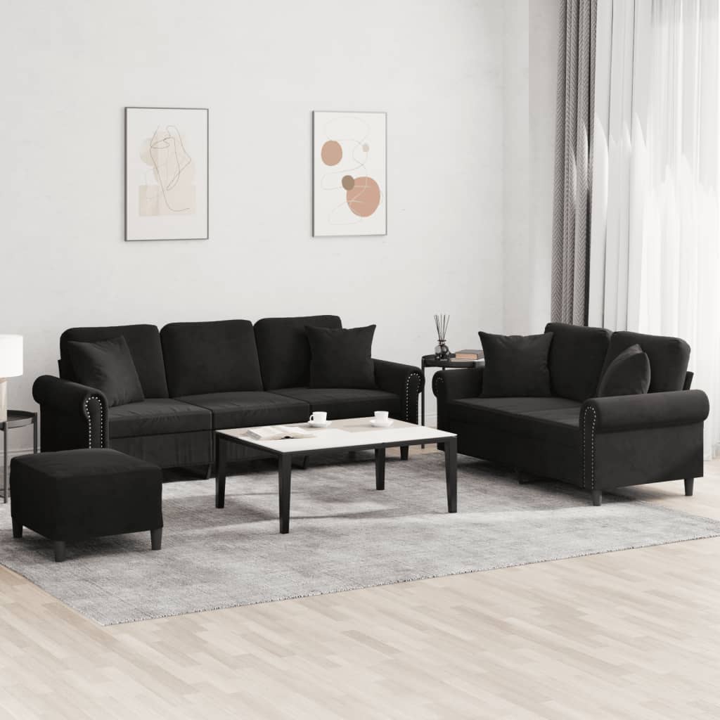 3-delige Loungeset met kussens fluweel zwart is nu te koop bij PeponiXL, paradijselijk wonen!