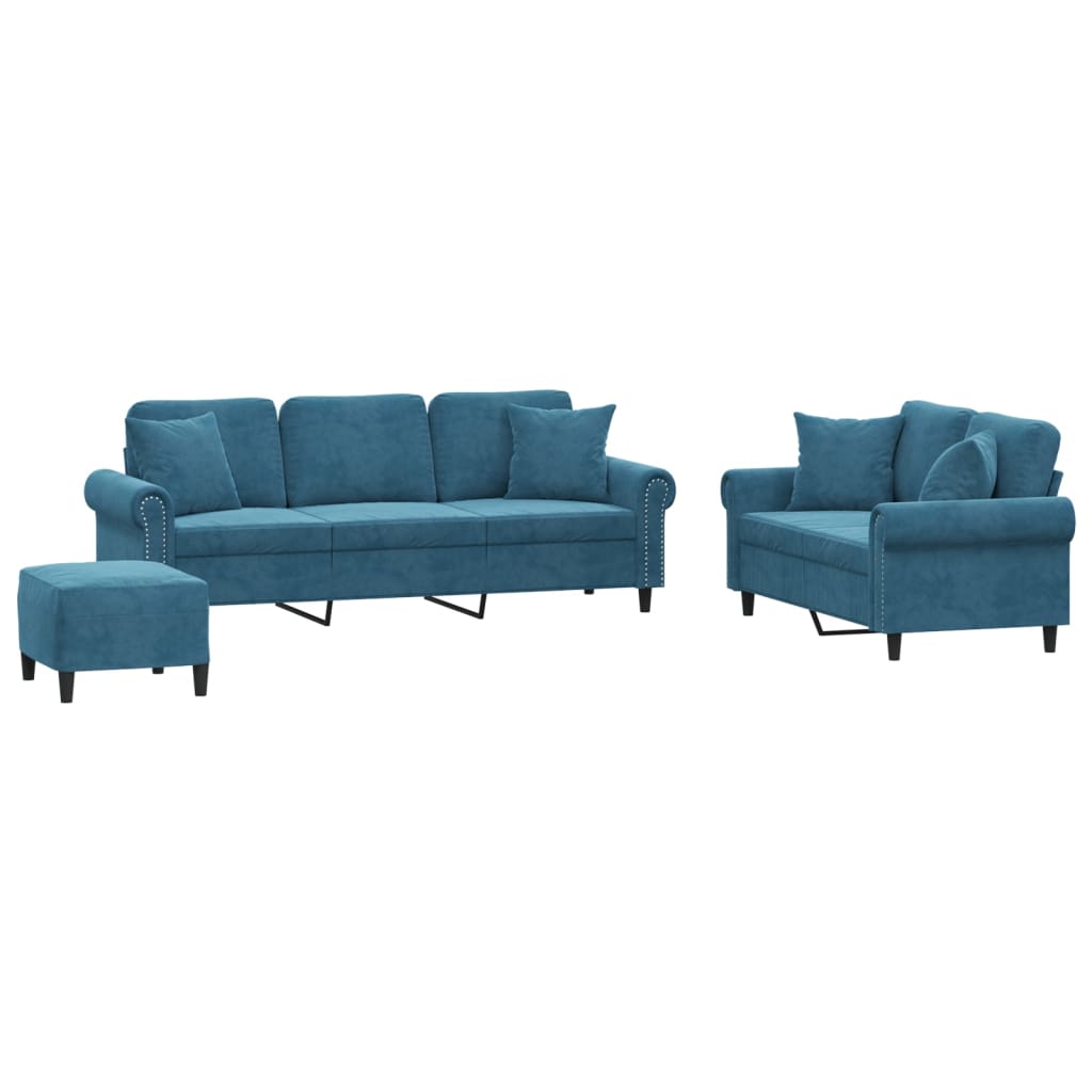 3-delige Loungeset met kussens fluweel blauw is nu te koop bij PeponiXL, paradijselijk wonen!