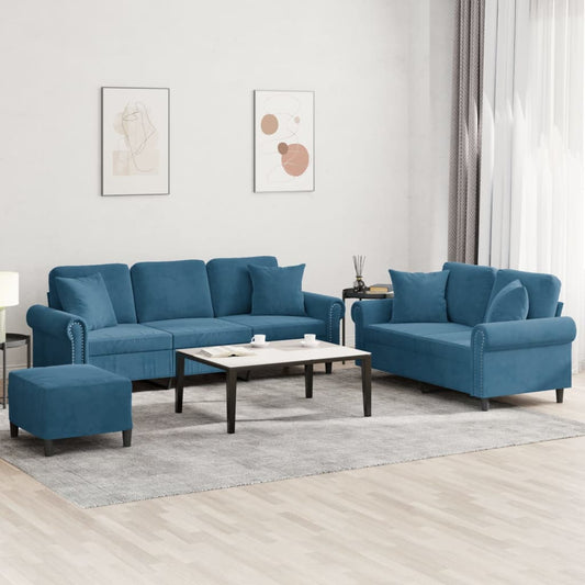 3-delige Loungeset met kussens fluweel blauw is nu te koop bij PeponiXL, paradijselijk wonen!