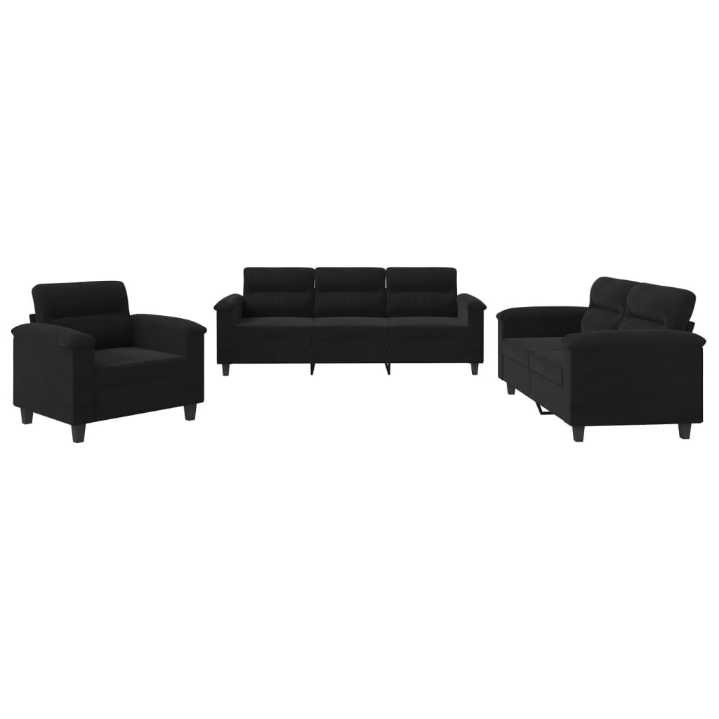 3-delige Loungeset met kussens microvezelstof zwart is nu te koop bij PeponiXL, paradijselijk wonen!