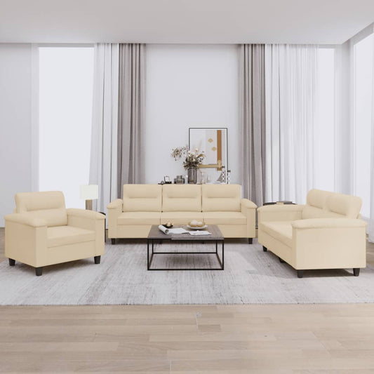 3-delige Loungeset met kussens microvezelstof crèmekleurig is nu te koop bij PeponiXL, paradijselijk wonen!