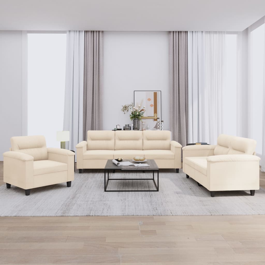 3-delige Loungeset met kussens microvezelstof beige is nu te koop bij PeponiXL, paradijselijk wonen!