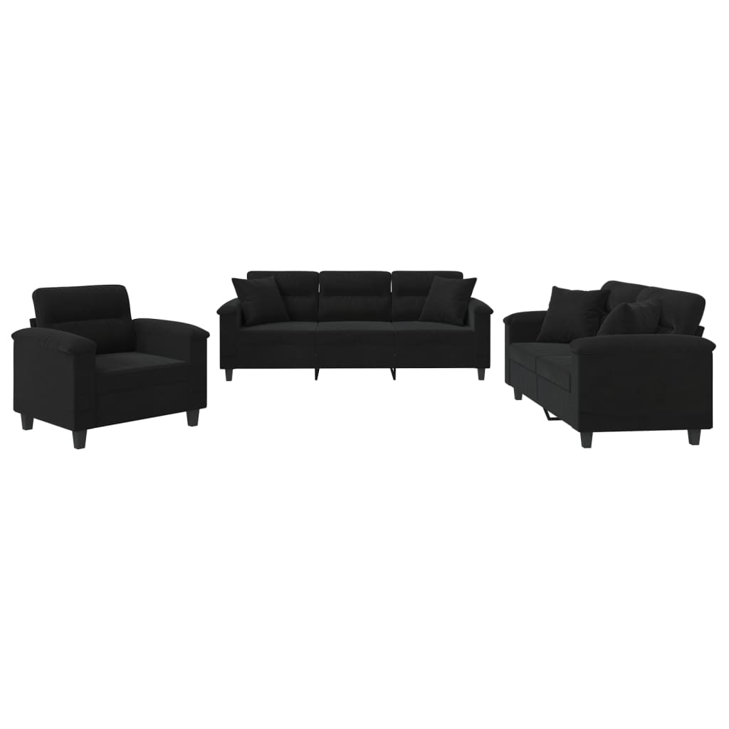 3-delige Loungeset met kussens microvezelstof zwart is nu te koop bij PeponiXL, paradijselijk wonen!